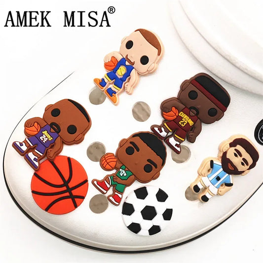 1pcs Player Style PVC Shoe Charms Decoration Basketball football Shoe Accessories fit Kid's Party X-mas