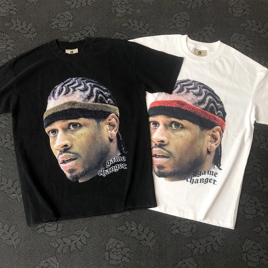 Streetwear Basketball Character iverson Graphics Vintage Clothing Casual Loose Oversized Tees Tops T Shirt For Men Unisex