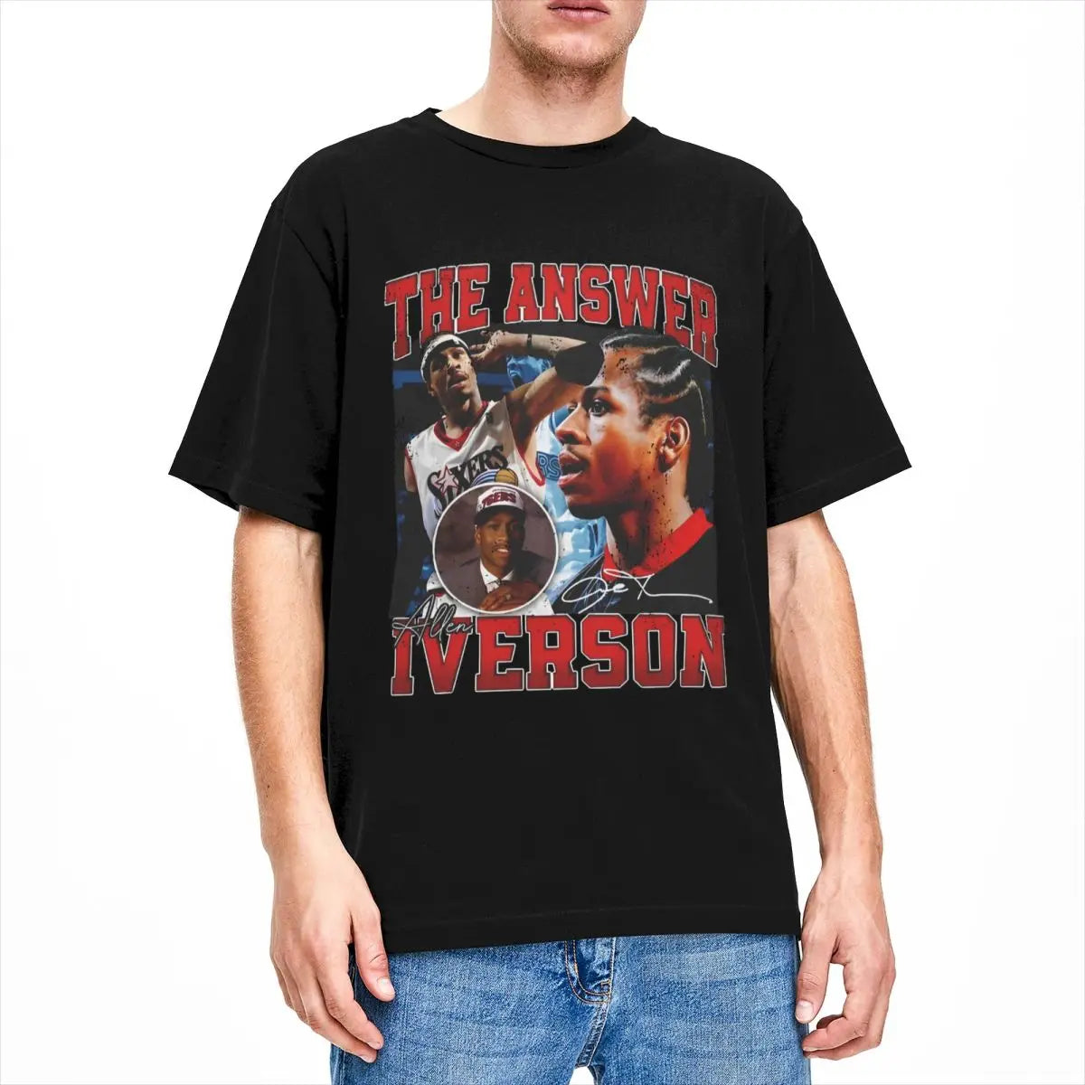 Vintage T-Shirt Allen Iverson Basketball Player Cotton Fashion Tshirt for Men Summer Y2K Casual Custom DIY Short Sleeve Tops