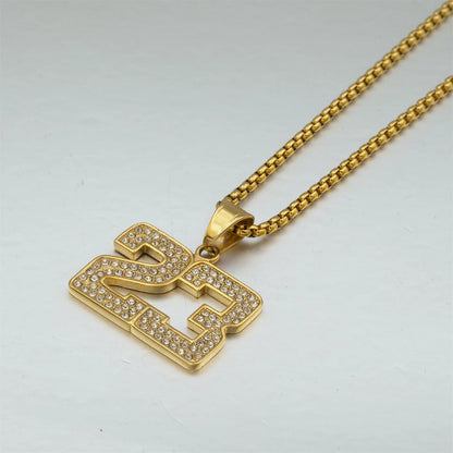 Hip Hop Iced Out Basketball Number 23 Pendant Dropshipping Gold Color Stainless Steel Sports Necklace for Men Fans Jewelry Gift