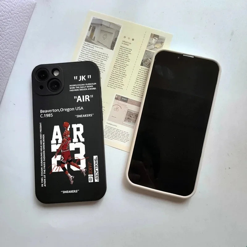 INS Hot Off AIR Sports MJ 23 Phone Case For iPhone 11 12 13 14 15 Pro Max XS XR 7 8 SE Plus Mini White Back Cover