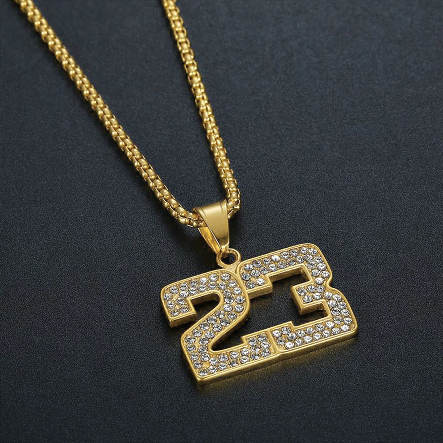 Hip Hop Iced Out Basketball Number 23 Pendant Dropshipping Gold Color Stainless Steel Sports Necklace for Men Fans Jewelry Gift