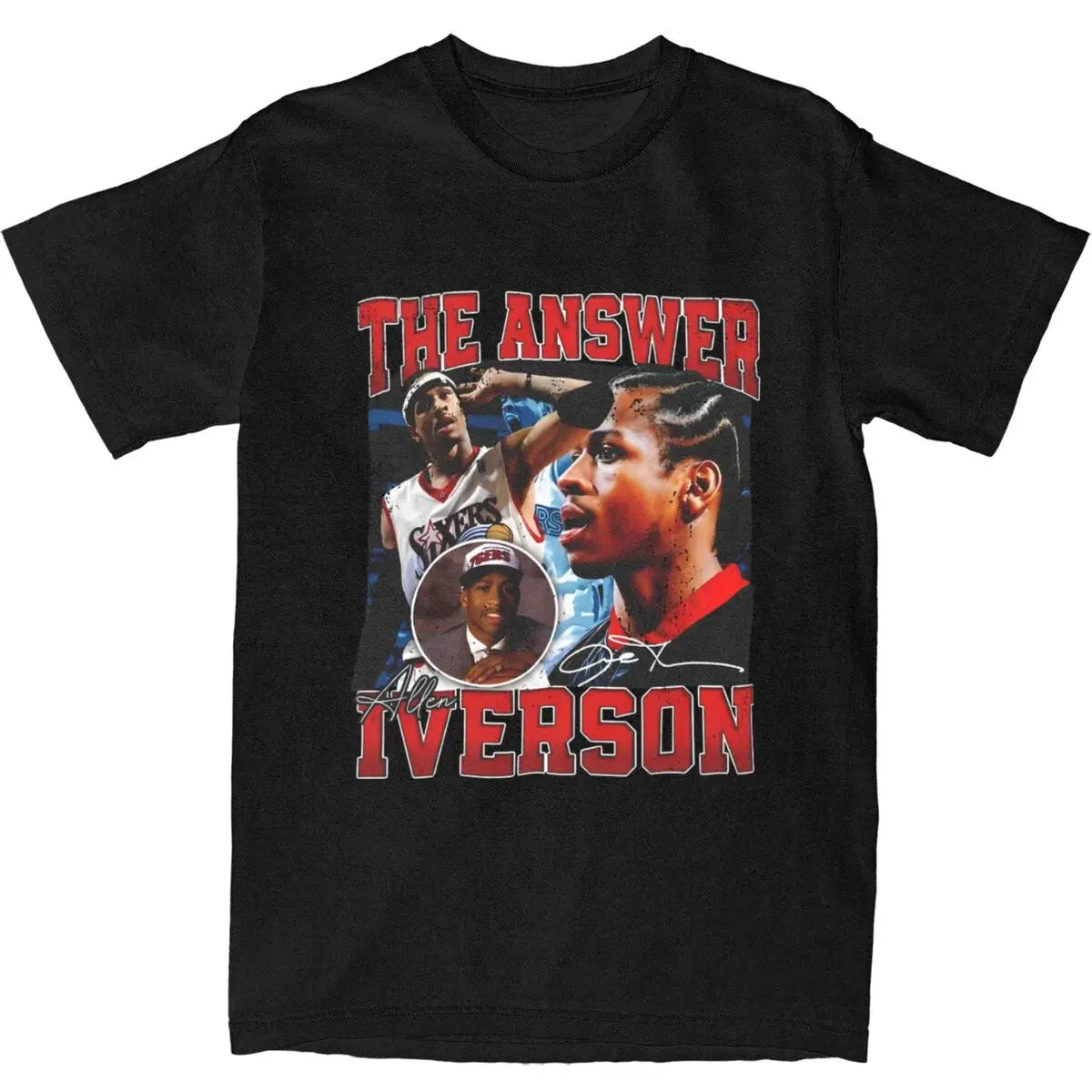 Vintage T-Shirt Allen Iverson Basketball Player Cotton Fashion Tshirt for Men Summer Y2K Casual Custom DIY Short Sleeve Tops