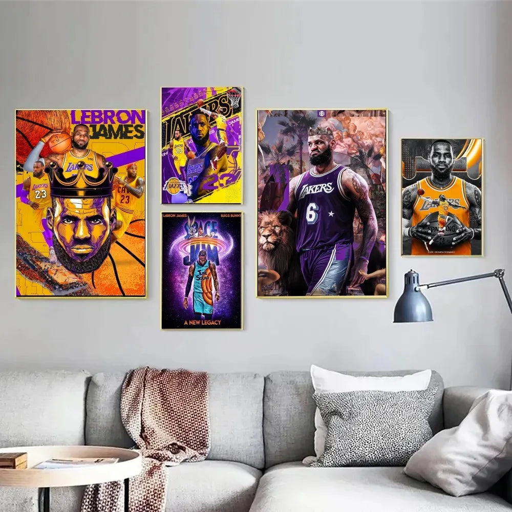 Basketball Player L-LeBron James Movie Sticky Posters Whitepaper Sticker DIY Room Bar Cafe Posters Wall Stickers