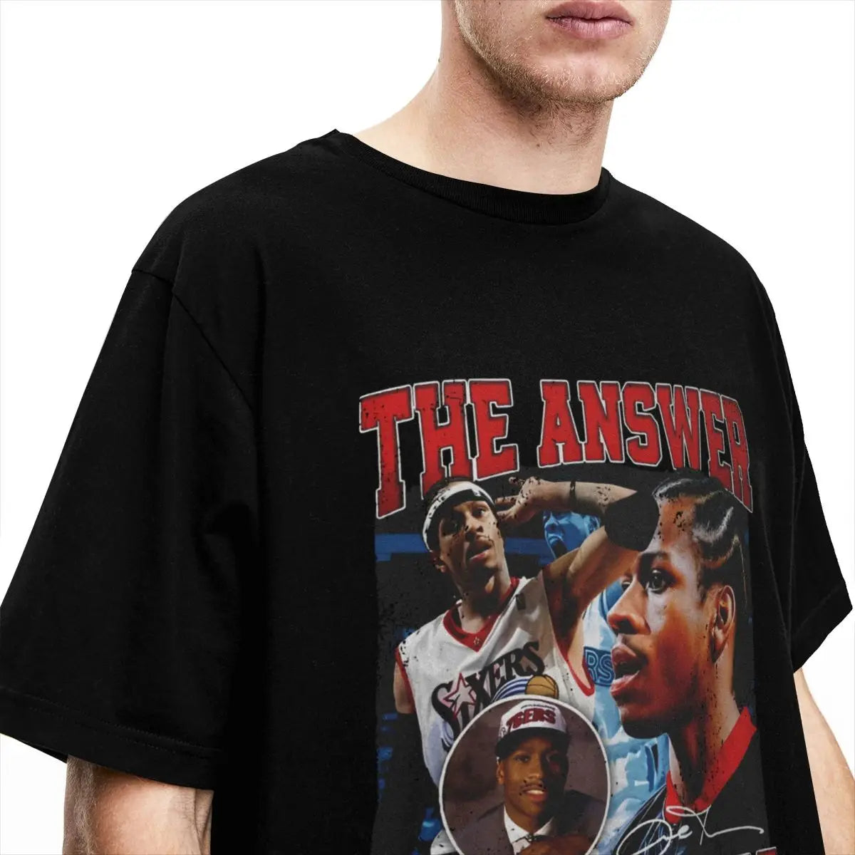 Vintage T-Shirt Allen Iverson Basketball Player Cotton Fashion Tshirt for Men Summer Y2K Casual Custom DIY Short Sleeve Tops