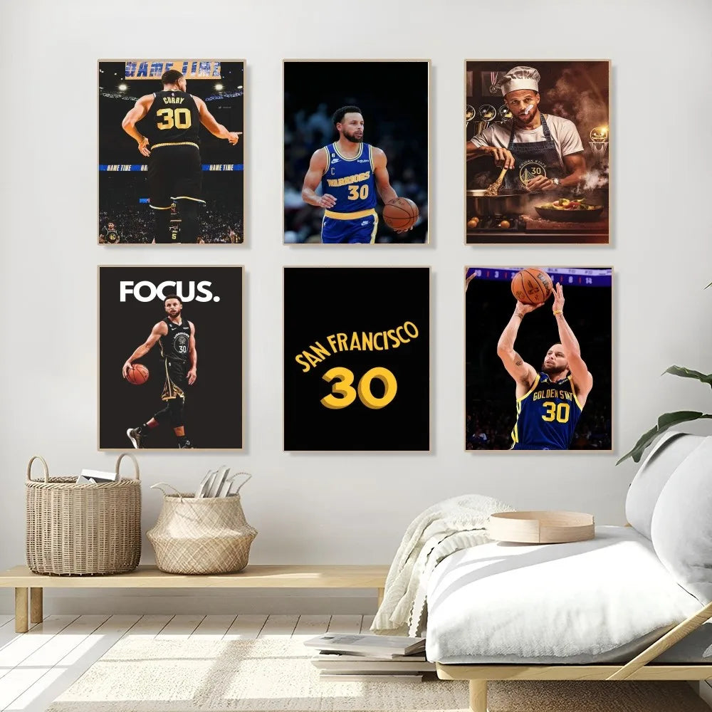 1PC Stephen Curry Poster Self-adhesive Art Waterproof Paper Sticker Coffee House Bar Room Wall Decor