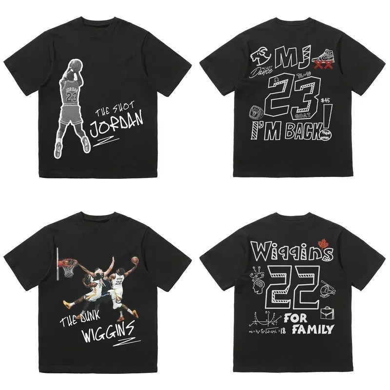 NBA Basketball Stars James Funnly Print Short Sleeve Tee 100%Cotton Men's T Shirt Fashion Brand Casual Sports Loose Y2K Tops