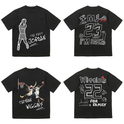 NBA Basketball Stars James Funnly Print Short Sleeve Tee 100%Cotton Men's T Shirt Fashion Brand Casual Sports Loose Y2K Tops